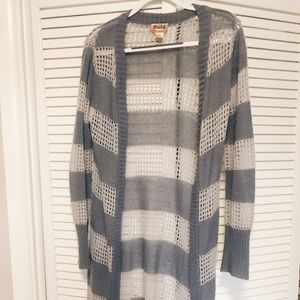 Mudd Long Grey & White Cardigan